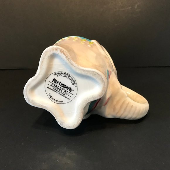 Vintage Pier 1 Circus Elephant Mug Hand Painted Ceramic Trunk Handle Mug - Picture 6 of 6